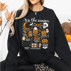 Tis The Season Halloween Skeleton Black Cat Witch Ghost Pumpkin Spooky Sweatshirt — view 3