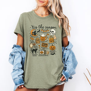 Tis The Season Halloween Skeleton Black Cat Witch Ghost Pumpkin Festive Graphic Tee — view 2