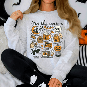 Tis The Season Halloween Skeleton Black Cat Witch Ghost Pumpkin Spooky Sweatshirt — view 4