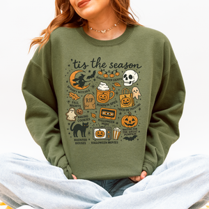Tis The Season Halloween Skeleton Black Cat Witch Ghost Pumpkin Spooky Sweatshirt — view 2