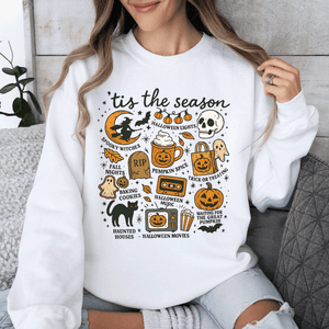 Tis The Season Halloween Skeleton Black Cat Witch Ghost Pumpkin Spooky Sweatshirt — view 10