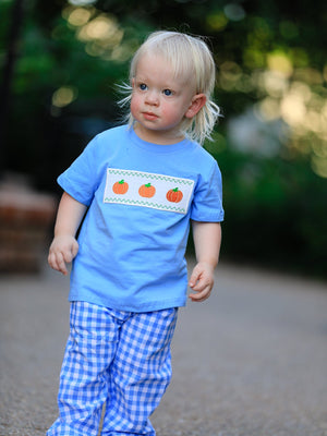 Fall Thanksgiving& Halloween Blue Pumpkin Smock Embroidery Baby Boy'Set — view 4