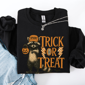 Trick Or Treat Raccoon Halloween Spooky Cozy Premium Graphic Edition Soft Warm Everyday Sweatshirt — view 3
