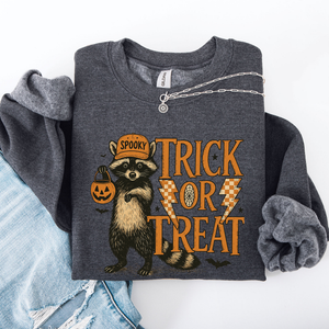 Trick Or Treat Raccoon Halloween Spooky Cozy Premium Graphic Edition Soft Warm Everyday Sweatshirt — view 4