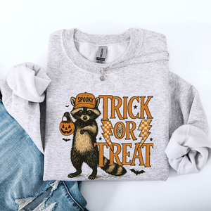 Trick Or Treat Raccoon Halloween Spooky Cozy Premium Graphic Edition Soft Warm Everyday Sweatshirt — view 2