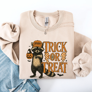 Trick Or Treat Raccoon Halloween Spooky Cozy Premium Graphic Edition Soft Warm Everyday Sweatshirt — view 1