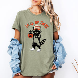 Trick Or Treat, Feral Raccoon Halloween Mischief Edition Spooky Nighttime Vibes Graphic Tee — view 3