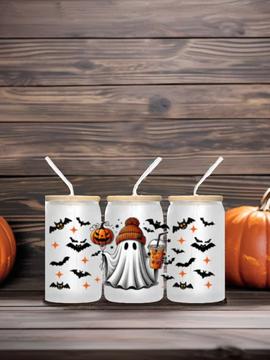 Cute Ghost Halloween 16oz Glass Tumbler – Lid & Straw, Spooky Season Gift — view 2
