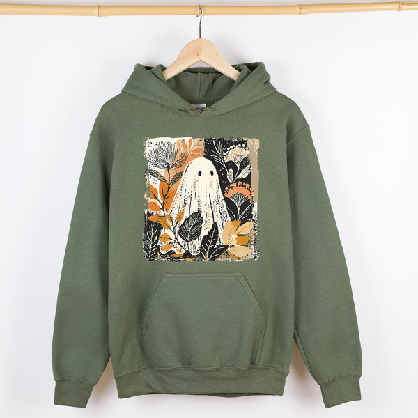 Vintage Ghost Halloween Botanical Floral Autumn Fall Cozy Vintage Charm Graphic Hoodie