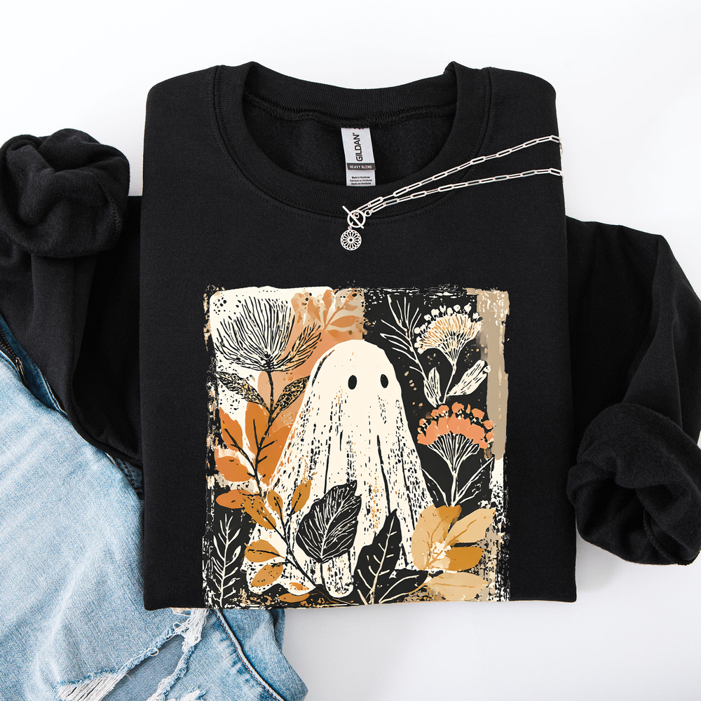 Vintage Ghost Halloween Botanical Floral Autumn Fall Cozy Night Spirit Sweatshirt