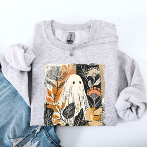Vintage Ghost Halloween Botanical Floral Autumn Fall Cozy Night Spirit Sweatshirt — view 5