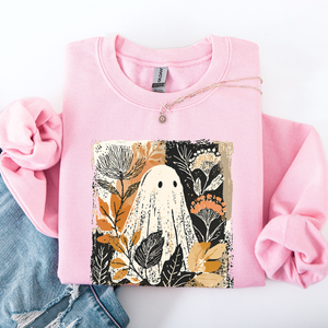 Vintage Ghost Halloween Botanical Floral Autumn Fall Cozy Night Spirit Sweatshirt — view 6