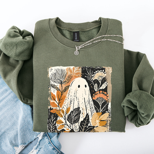 Vintage Ghost Halloween Botanical Floral Autumn Fall Cozy Night Spirit Sweatshirt — view 4