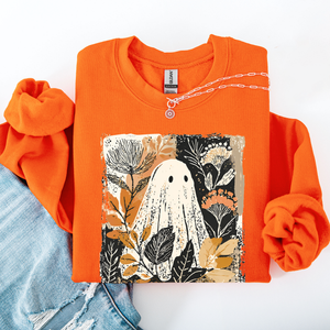 Vintage Ghost Halloween Botanical Floral Autumn Fall Cozy Night Spirit Sweatshirt — view 10