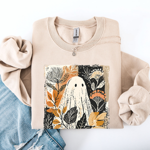 Vintage Ghost Halloween Botanical Floral Autumn Fall Cozy Night Spirit Sweatshirt — view 3