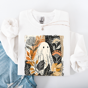 Vintage Ghost Halloween Botanical Floral Autumn Fall Cozy Night Spirit Sweatshirt — view 8