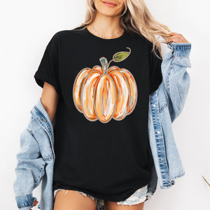 Watercolor Pumpkin Halloween Autumn Fall Seasonal Harvest Nightscape Illustration Graphic Tee — view 4