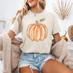 Watercolor Pumpkin Halloween Autumn Fall Seasonal Harvest Nightscape Illustration Graphic Tee — view 3