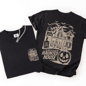 We Dare You To Visit The Haunted House Spooky Halloween Pumpkin Comfort Colors Tee — view 5