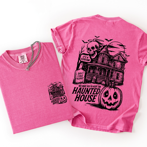 We Dare You To Visit The Haunted House Spooky Halloween Pumpkin Comfort Colors Tee — view 2