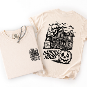 We Dare You To Visit The Haunted House Spooky Halloween Pumpkin Comfort Colors Tee — view 1