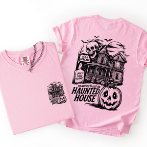 We Dare You To Visit The Haunted House Spooky Halloween Pumpkin Comfort Colors Tee — view 8
