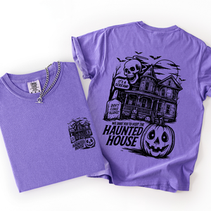 We Dare You To Visit The Haunted House Spooky Halloween Pumpkin Comfort Colors Tee — view 9