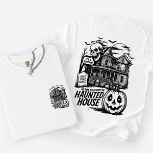 We Dare You To Visit The Haunted House Spooky Halloween Pumpkin Comfort Colors Tee — view 10