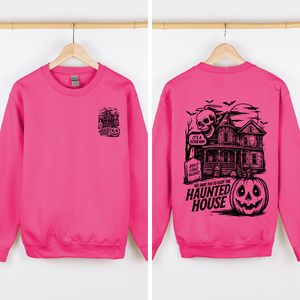 We Dare You To Visit The Haunted House Spooky Halloween Theme Limited Edition Graphic Sweatshirt — view 4
