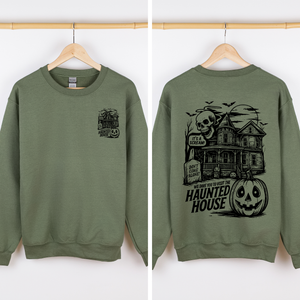 We Dare You To Visit The Haunted House Spooky Halloween Theme Limited Edition Graphic Sweatshirt — view 3