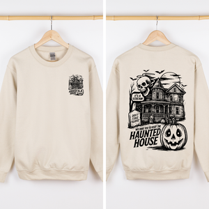 We Dare You To Visit The Haunted House Spooky Halloween Theme Limited Edition Graphic Sweatshirt — view 1