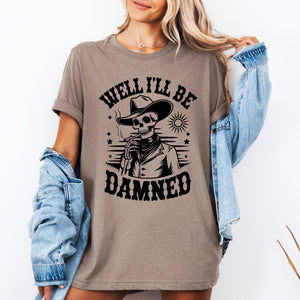 Well I'll Be Damned Skeleton Halloween Humor Well Crafted Spooky Quote Graphic Tee — view 2