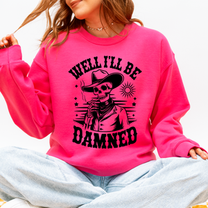 Well I'll Be Damned Skeleton Halloween Cozy Graphic Typography Ornaments Edition Sweatshirt — view 7