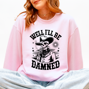 Well I'll Be Damned Skeleton Halloween Cozy Graphic Typography Ornaments Edition Sweatshirt — view 5