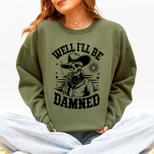 Well I'll Be Damned Skeleton Halloween Cozy Graphic Typography Ornaments Edition Sweatshirt — view 2
