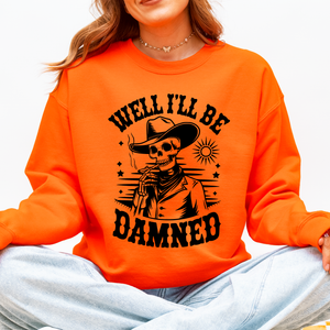 Well I'll Be Damned Skeleton Halloween Cozy Graphic Typography Ornaments Edition Sweatshirt — view 8