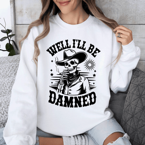 Well I'll Be Damned Skeleton Halloween Cozy Graphic Typography Ornaments Edition Sweatshirt — view 9