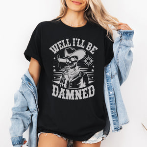 Well I'll Be Damned Skeleton Halloween Humor Well Crafted Spooky Quote Graphic Tee — view 4