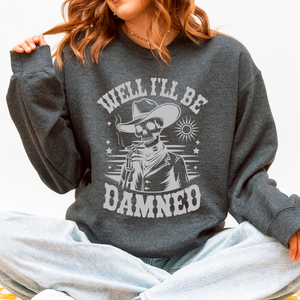 Well I'll Be Damned Skeleton Halloween Cozy Graphic Typography Ornaments Edition Sweatshirt — view 6