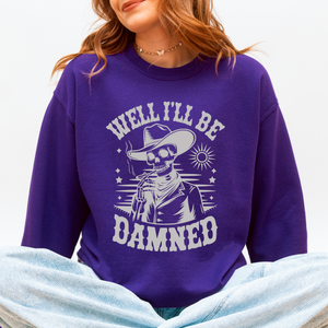 Well I'll Be Damned Skeleton Halloween Cozy Graphic Typography Ornaments Edition Sweatshirt — view 10