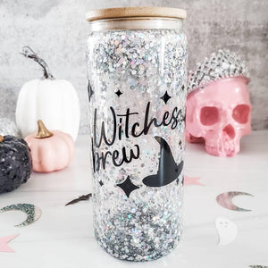 Witches Brew Halloween Snowglobe Glitter Iced Coffee Cup — view 3