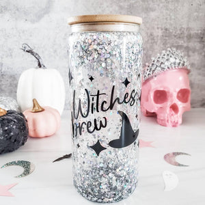 Witches Brew Halloween Snowglobe Glitter Iced Coffee Cup — view 1