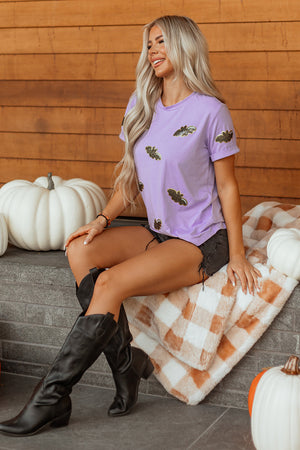 Wisteria Sequin Halloween Bat Patched Casual T Shirt — view 13