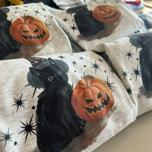 Spooky Cat Crewneck – Vintage Wash Halloween Spooky Season Crewneck, Unisex Cat Lovers Sweatshirt — view 2