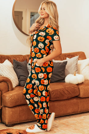 Orange Halloween Pattern Short Sleeve Shirt Pajama Set — view 9
