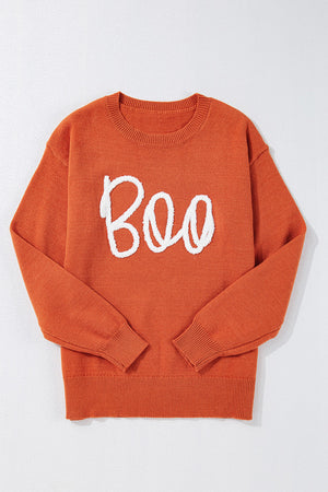 Halloween Boo Drop Shoulder Ribbed Trim Sweater — view 7