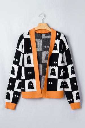 Halloween Ghost Colorblock Drop Shoulder Knit Cardigan — view 2