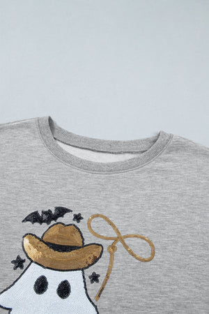Halloween Western Ghost Sequin Graphic Long Sleeve Sweatshirt — view 4