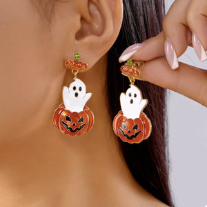 Halloween Ghost Pumpkin Dangle Earrings — view 1