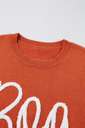 Halloween Boo Drop Shoulder Ribbed Trim Sweater — view 9